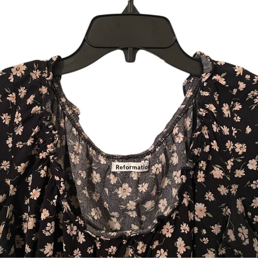 Reformation Women's Black Yellow Cheyanne Hayley Short Ruffle Sleeve‎ Top Size M - Picture 4 of 6